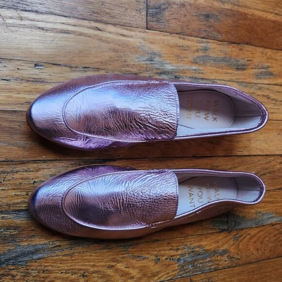 ZVELLE V Metallic Pink Crinkle Leather Moccasin Loafers - Picture 5 of 14